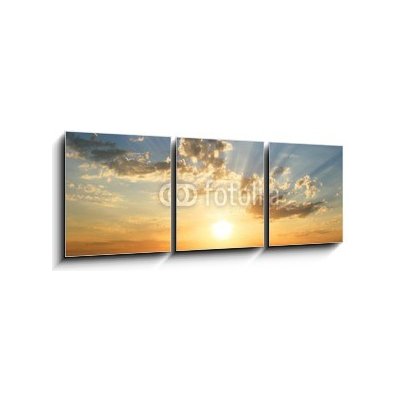 Obraz 3D třídílný - 150 x 50 cm - sunset at coast of the sea západ slunce na pobřeží moře – Hledejceny.cz