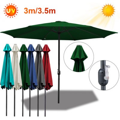 Wolketon 3m-3,5m slunečník Market Umbrella s ruční klikou UV40+ Venkovní slunečník Patio Garden Umbrella, zelený, 3,5m