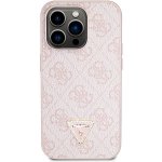 Pouzdro Guess PU 4G Strass Triangle Metal Logo + Crossbody Popruh iPhone 15 Pro růžové – Zboží Mobilmania