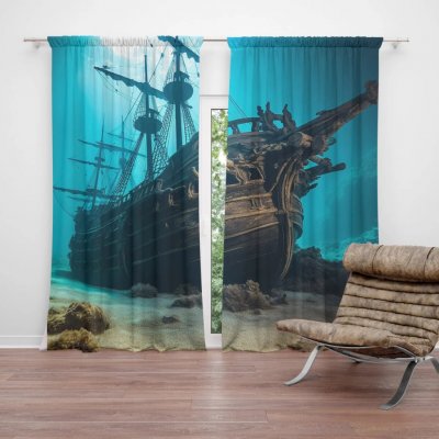 Sablio Závěs Vrak dřevěné lodi na dně moře: 2ks 140x250cm – Hledejceny.cz