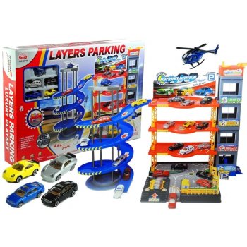 Majlo Toys parkovací garáž s výtahem a helikoptérou a 4 autíčka