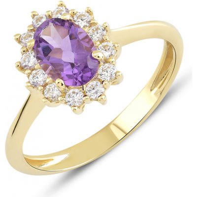 Lillian Vassago Zlatý prsten s ametystem a zirkony LLV22 GR017YA