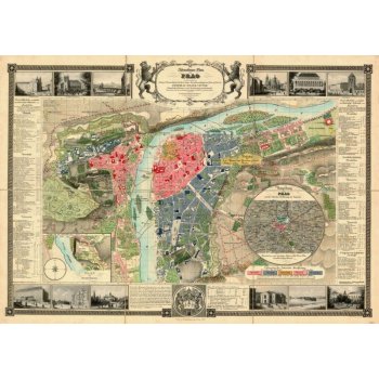 ZES Praha 1847 - nástěnná historická mapa 140 x 100 cm Varianta: bez rámu v tubusu, Provedení: laminovaná mapa v lištách