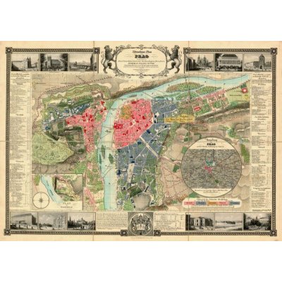 ZES Praha 1847 - nástěnná historická mapa 140 x 100 cm Varianta: bez rámu v tubusu, Provedení: laminovaná mapa v lištách – Hledejceny.cz