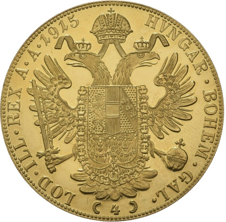 Münze Österreich zlatá mince 4 Dukáty 1915 novoražba 13,76 g