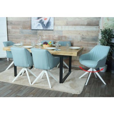 Mendler sada 6 jídelních židlí HWC-K27, kuchyňská židle s područkami, otočná látka/textil mátově zelená