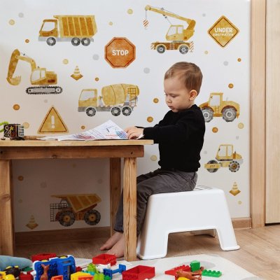Gario Dětská nálepka na zeď Stavba - míchačka, bagr, buldozer a nákladní automobil Rozměry: 105 x 100 cm – Zboží Mobilmania