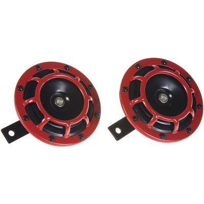 Diskový klakson (vysoký a nízký tón), červený, 120mm, 12V – Zboží Mobilmania
