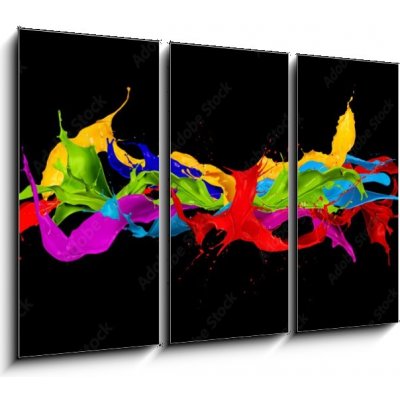 Obraz 3D třídílný - 105 x 70 cm - abstract color splashes on black background abstraktní barevné cákance na černém pozadí – Hledejceny.cz