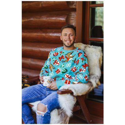 Frogies pánský svetr Reindeer šedá světle modrá krémová – Zboží Dáma