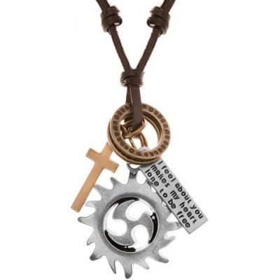 Šperky eshop Nastavitelný kožený přívěsky kruh tribal kruhy kříž a známka Y40.15 – Zboží Mobilmania