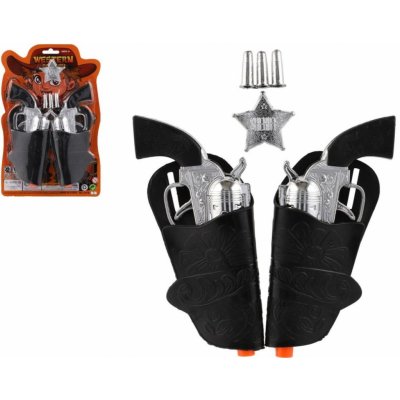 Teddies Pistole/kolt klapací s pouzdrem 2ks kovbojská sada plast s doplňky na kartě 19x29cm – Zboží Dáma