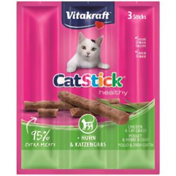 Vitakraft Cat Stick Kabanosy s kuřecím masem a trávou pro kočky 3 x 18 g