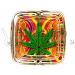 WeedShop Skleněný popelník hranatý List konopí List zelený pruhy – Zboží Dáma