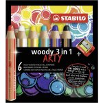Stabilo Pastelky STABILO woody 3 v 1 ARTY- barvička vodovka voskovka 6 ks + ořezávátko 450502 – Hledejceny.cz