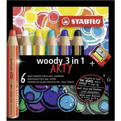 Stabilo Pastelky STABILO woody 3 v 1 ARTY- barvička vodovka voskovka 6 ks + ořezávátko 450502 – Hledejceny.cz