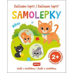 Začínám lepit samolepky sešit s kočičkou