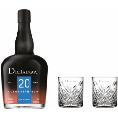 Rum Dictador 20y 40% 0,7 l (dárkové balení 2 sklenice) – Hledejceny.cz