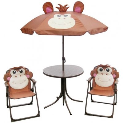ST Leisure Equipment Strend Pro Leq Melisenda Opica detský záhradný set 2 stoličky so slnečníkom hnedý ST802551 – Sleviste.cz