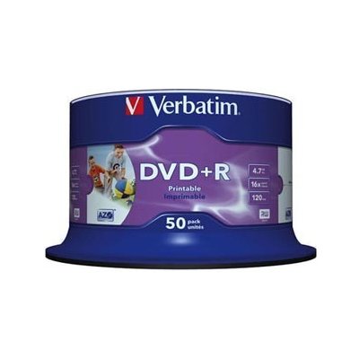 Verbatim DVD+R 4,7GB 16x, printable, spindle, 50ks (43512) – Zboží Živě
