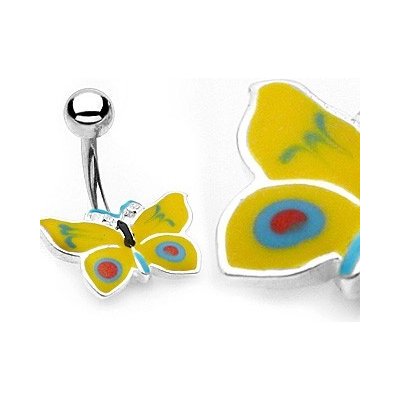 Šperky eshop piercing do pupíku žluto-modrý motýlek W41.39 – Zboží Mobilmania