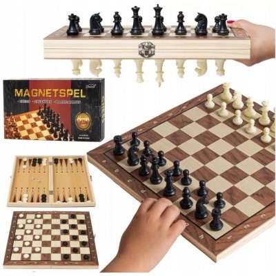 Pronett XJ5785 Magnetické dřevěné šachy 3 v 1, 24 x 24 cm – Zboží Živě