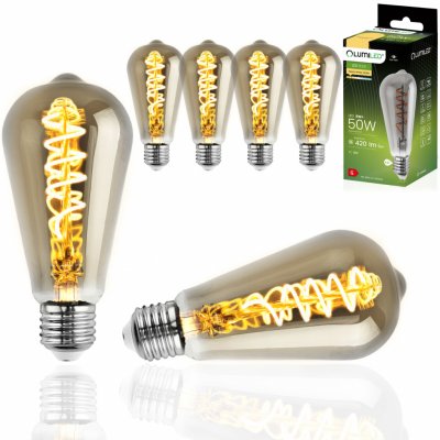 Lumiled 6x E27 LED žárovky Vintage Edison Bulb ST64 Spiral 6W nahrazuje 50W 420lm žárovku 2200K teplá bílá Retro vlákno kouřové sklo Deco Smoked Glass