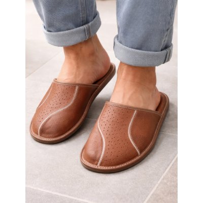 Pánské kožené pantofle hnědé 19 B – Zboží Mobilmania