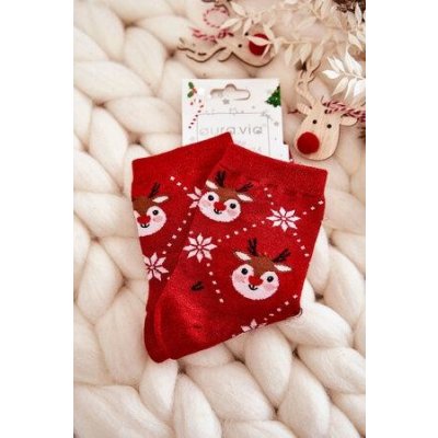 Kesi dámské vánoční ponožky lesklé sobově Červené