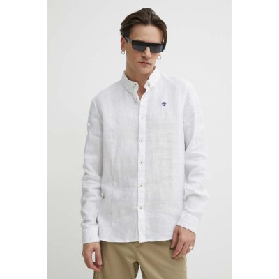 Timberland lněná košile slim s límečkem button-down TB0A2DC31001 bílá – Zboží Mobilmania