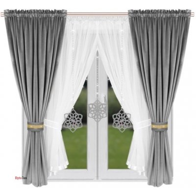 Fliying Sada záclon se sametovým závěsem L 589 šedá 400x155 cm – Hledejceny.cz