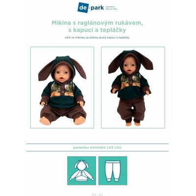 de-park Papírový střih na panenku - Mikina s raglánovým rukávem, s kapucí a tepláčky – Zboží Mobilmania