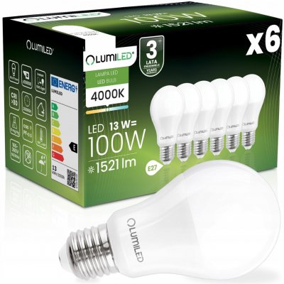 Lumiled 6x LED žárovka E27 A60 13W = 100W 1521lm 4000K Neutrálni bílá 260° – Hledejceny.cz