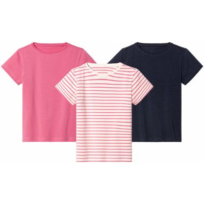 lupilu dívčí triko, 3 kusy navy modrá / růžová pruhovaná