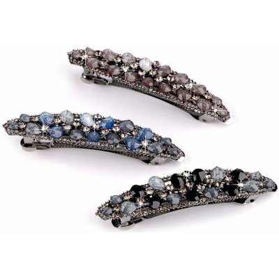 Francouzská spona do vlasů s broušenými kamínky Varianta: 2 black diamond, Balení: 1 ks – Zboží Dáma