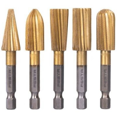 FESTA sada rotačních rašplí tvarových TiN, stopka 1/4", 5ks, plast, měkké kovy, – Sleviste.cz