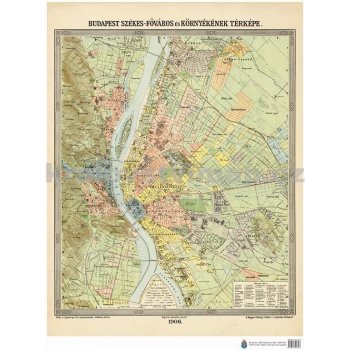 Budapešt 1906 - nástěná historická mapa - laminovaná mapa s 2 lištami