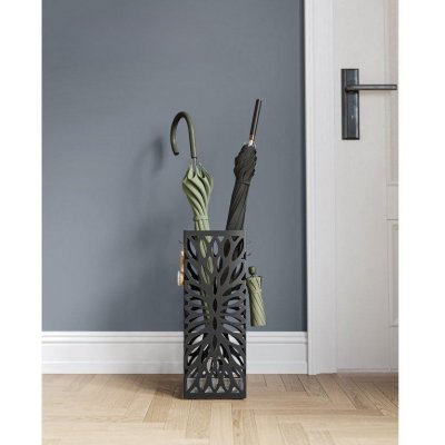 SONGMICS Stojan na deštníky čtvercový černý motiv květy – Zboží Dáma