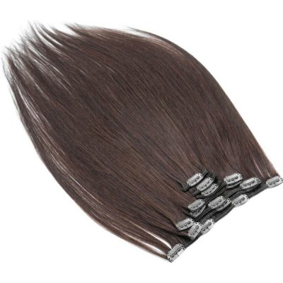 Clip in vlasy k prodlužování 60cm 120g 100% lidské REMY tmavě hnědá – Sleviste.cz