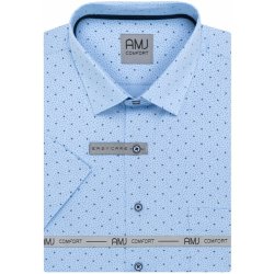AMJ pánská bavlněná košile krátký rukáv regular fit VKBR1372 světle modrá s tečkami a čárkami