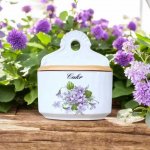 český porcelán Dubí Slánka závěsná s víčkem Fialky nápisem Cukr 700 ml – Zboží Dáma