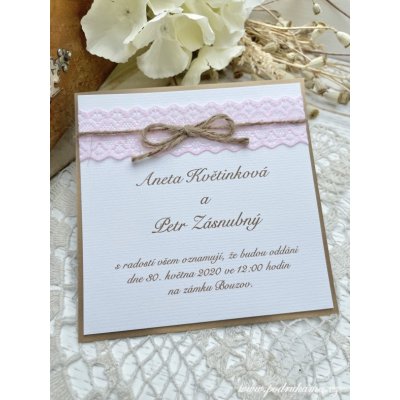 Pod Rukama Svatební oznámení Rustikal I. Barevnost: růžová, Velikost v cm: čtverec 13x13 – Zboží Mobilmania