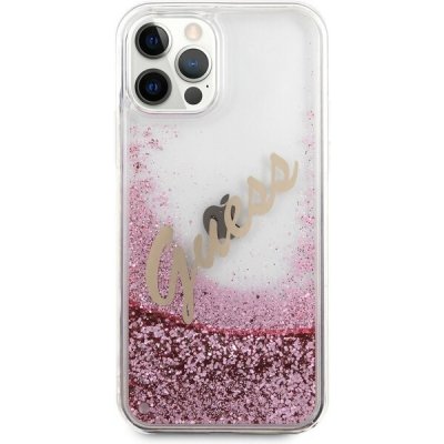 Pouzdro Guess Liquid Glitter Vintage Apple iPhone 12 Pro Max růžové – Zboží Mobilmania