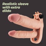 Crushious General Dickobi - Vibrační prodlužovací návlek na penis s dildem Béžový – Zboží Dáma