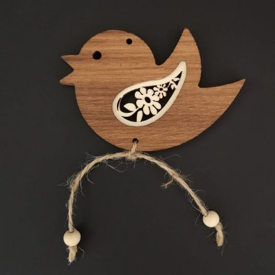 AMADEA Dřevěná ozdoba z masivu s vkladem ptáček s květy 9 cm – Zboží Dáma