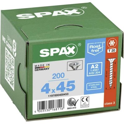 SPAX 1197000400453 R 88091 Senkkopf T-STAR šroub do dřeva 4 mm 45 mm T-STAR plus nerezová ocel A2 200 ks – Hledejceny.cz