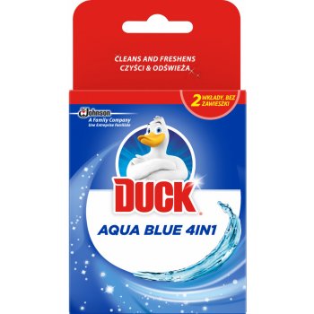 Duck Aqua Blue Efekt modré vody 3v1 WC závěsný čistič náhradní náplň 2 x 40 g