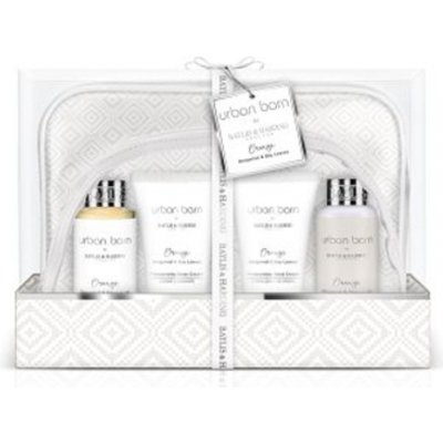 Baylis & Harding Urban Barn Pomeranč Bergamot a Bobkové listy čistící mycí gel 100 ml + mycí krém 100 ml + tělový krém 50 ml + krém na ruce 50 ml + toaletní taška 2 ks dárková sada – Zboží Mobilmania