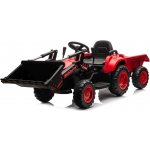 mamido Dětský elektrický traktor s radlicí a přívěsem červený – Zboží Dáma