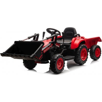 mamido Dětský elektrický traktor s radlicí a přívěsem červený – Zboží Dáma